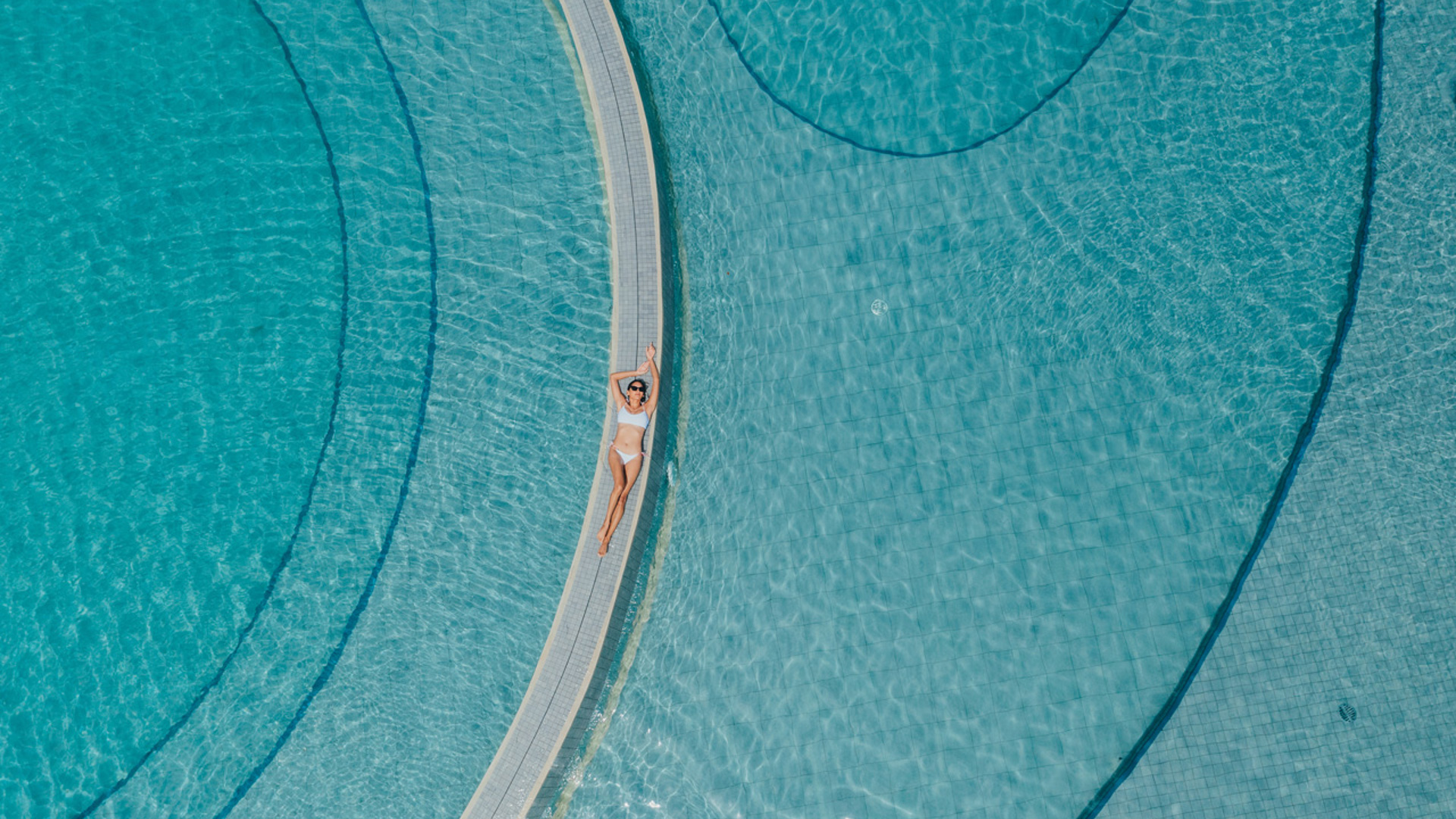 LUX* Belle Mare's pool aerial shot