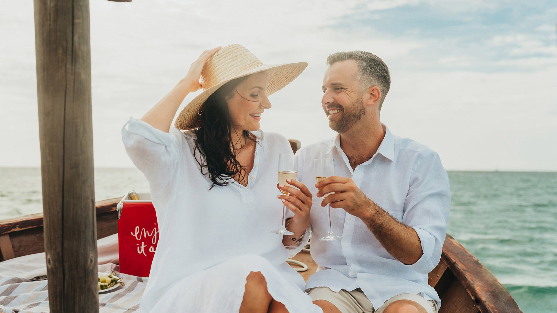 Couple on boat at LUX* Grand Gaube