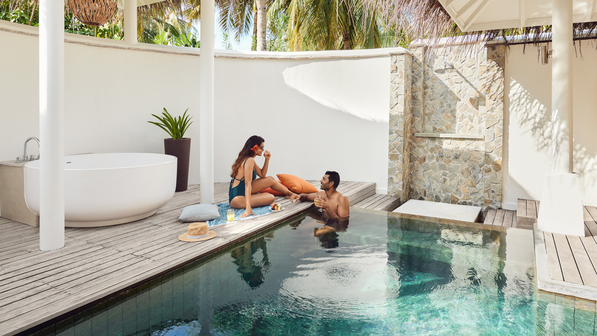 Couple in Beach Pool Villa, LUX* South Ari Atoll