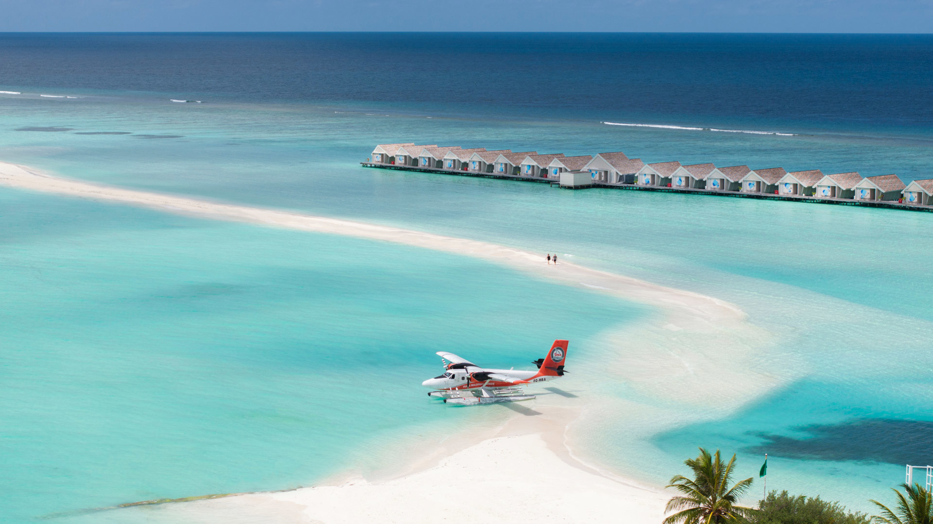 Aerial view of the seaplane at LUX* South Ari Atoll