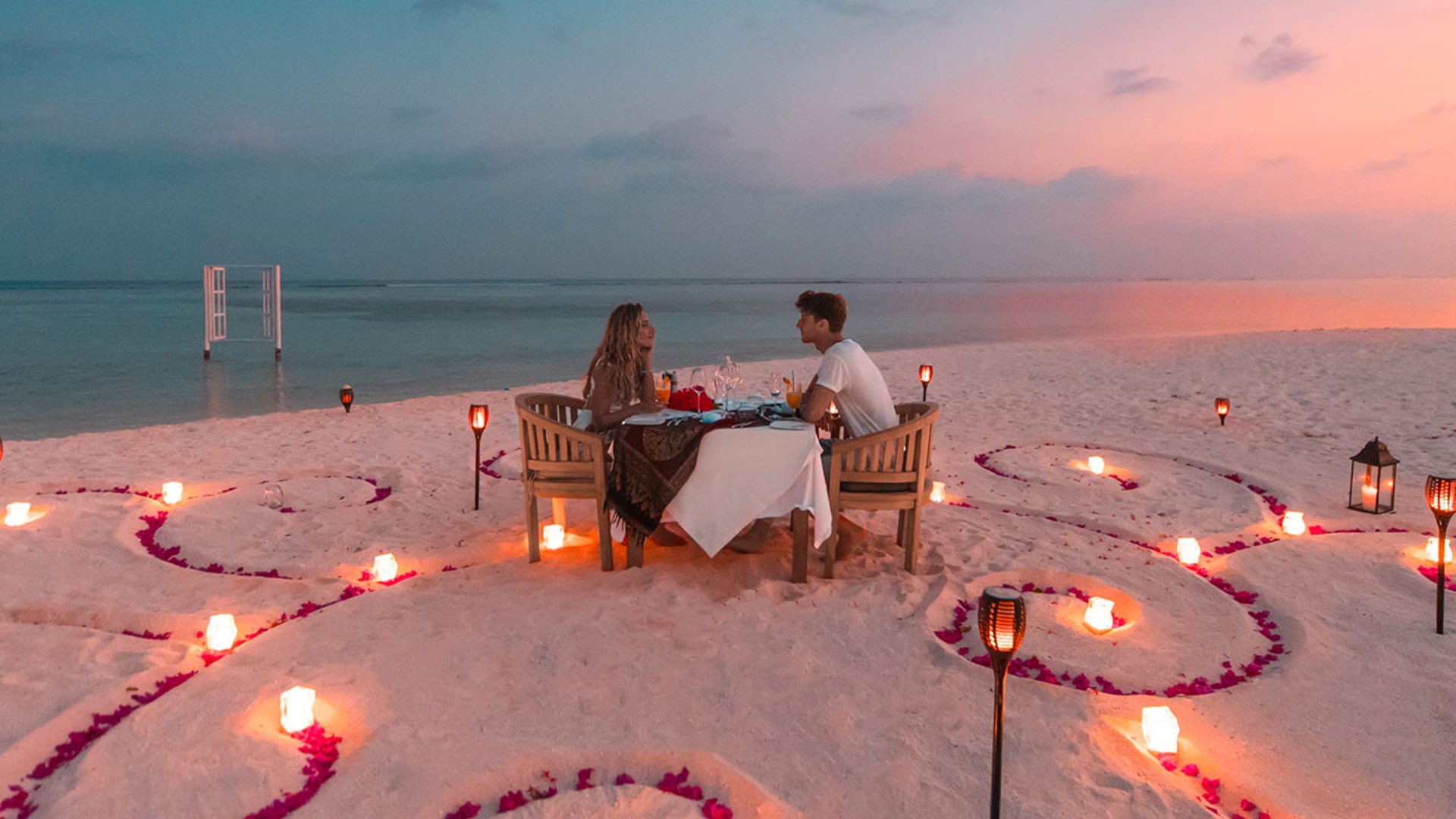 Romantic dinner on the beach at LUX* South Ari Atoll
